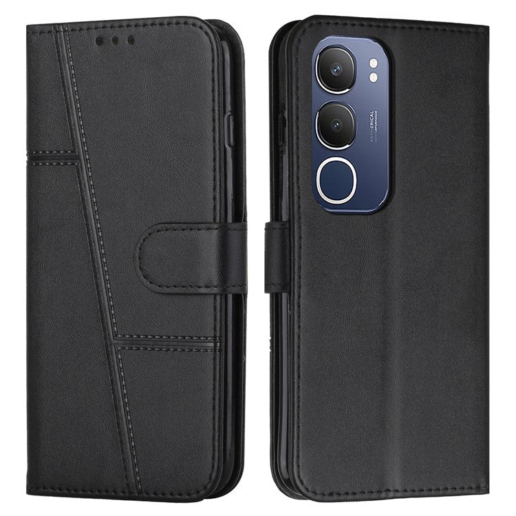 For vivo Y19s 4G Case Stand Flip Protective Leather Phone Cover - Black