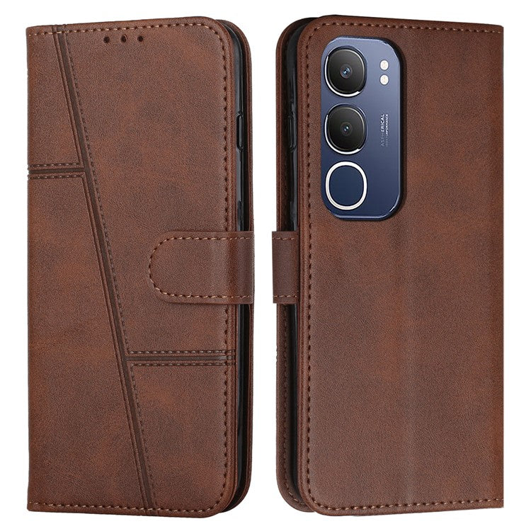 For vivo Y19s 4G Case Stand Flip Protective Leather Phone Cover - Brown