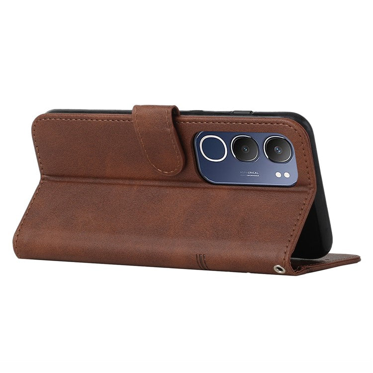 For vivo Y19s 4G Case Stand Flip Protective Leather Phone Cover - Brown