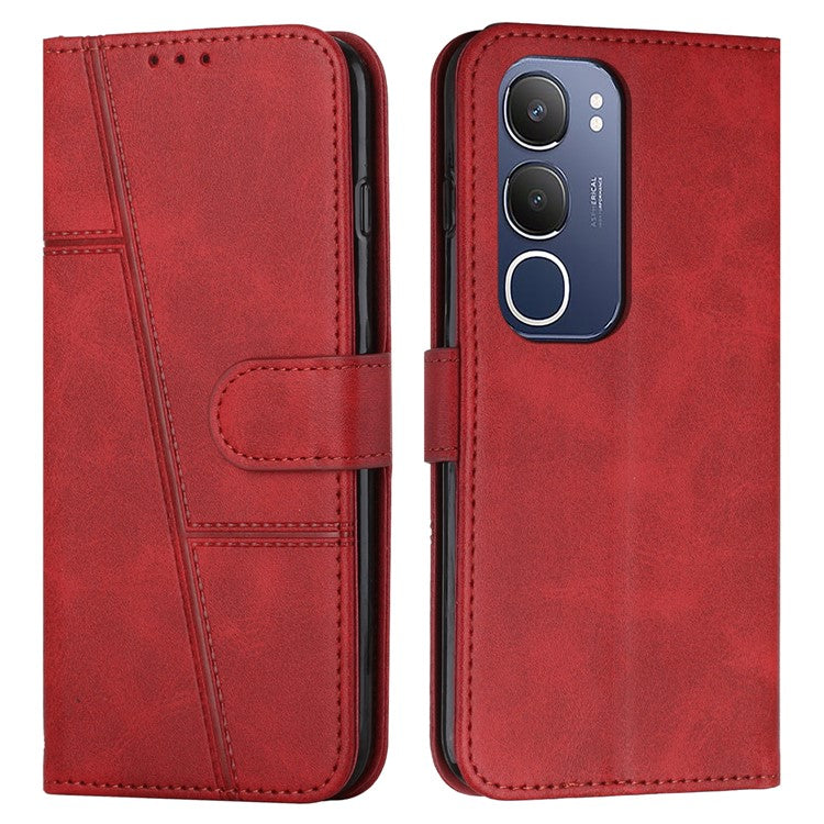 For vivo Y19s 4G Case Stand Flip Protective Leather Phone Cover - Red