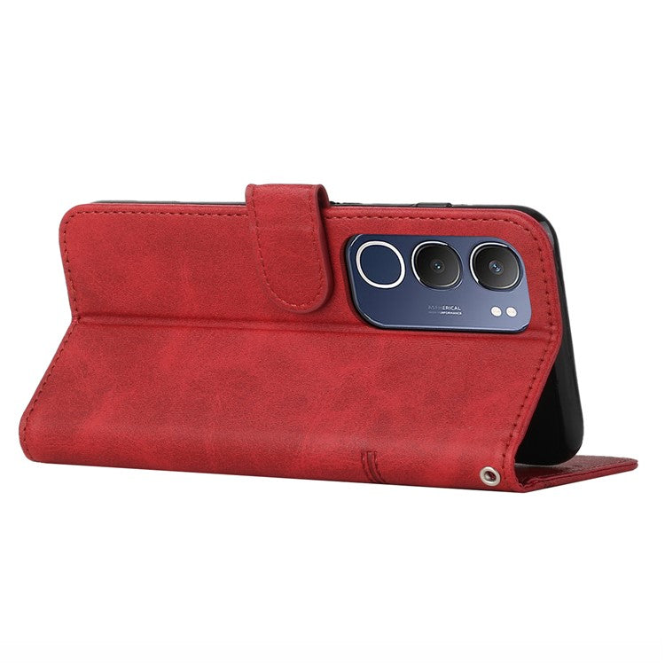 For vivo Y19s 4G Case Stand Flip Protective Leather Phone Cover - Red