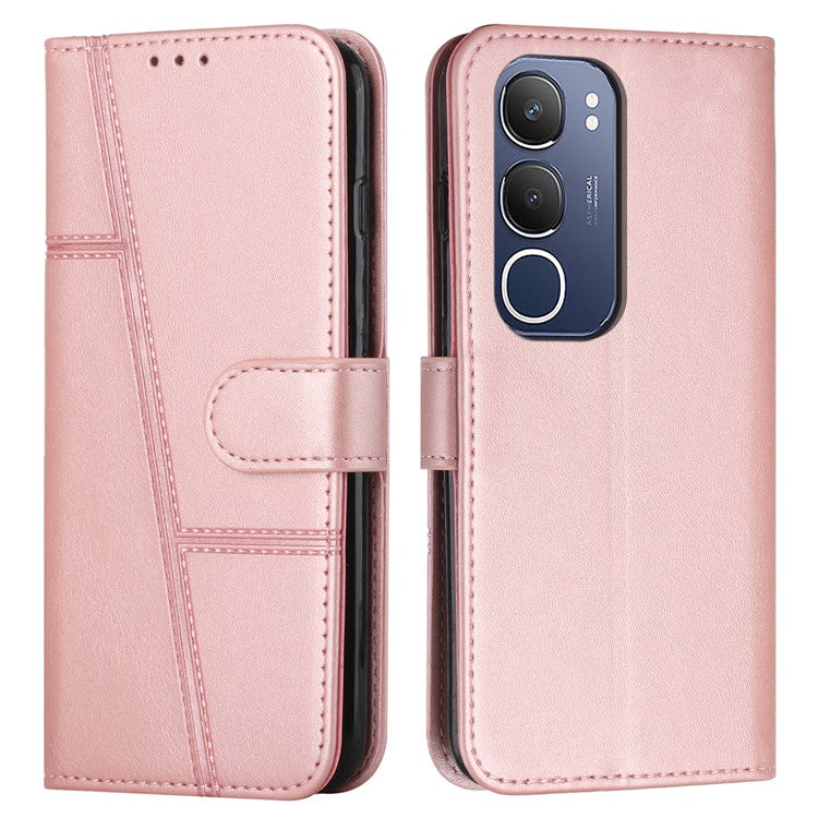 For vivo Y19s 4G Case Stand Flip Protective Leather Phone Cover - Rose Gold