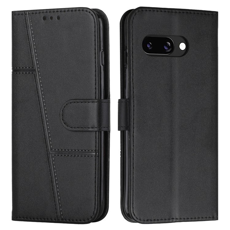 For Google Pixel 9a Case Stand Flip Protective Leather Phone Cover - Black