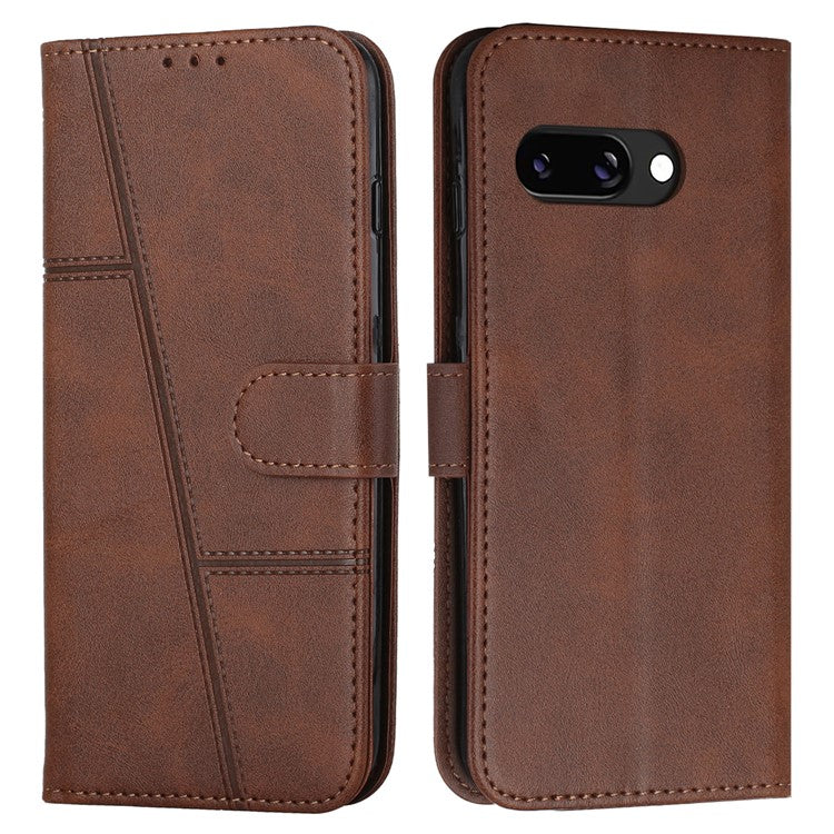 For Google Pixel 9a Case Stand Flip Protective Leather Phone Cover - Brown