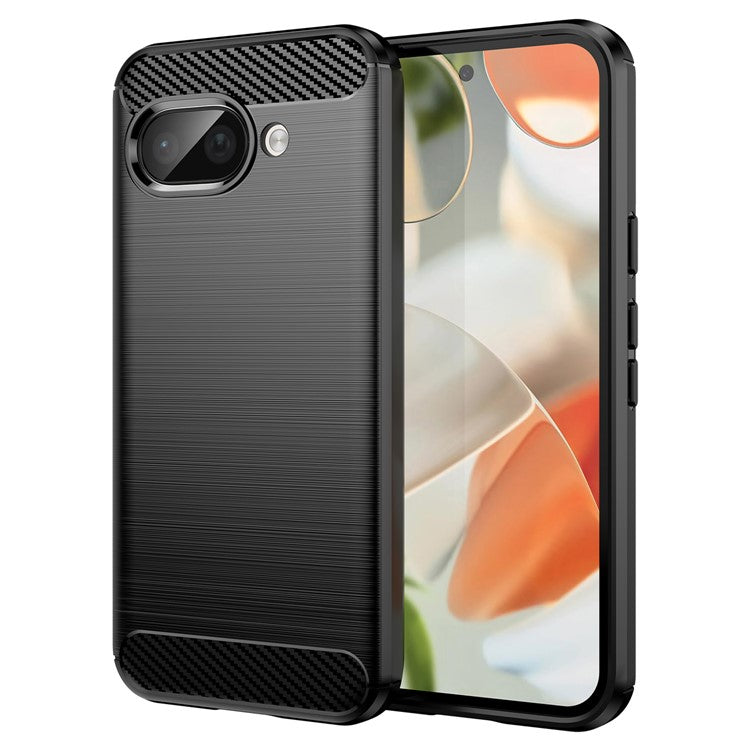 For Google Pixel 9a Case Carbon Fiber Texture Brushed Anti Fingerprint Phone Back Cover - Black