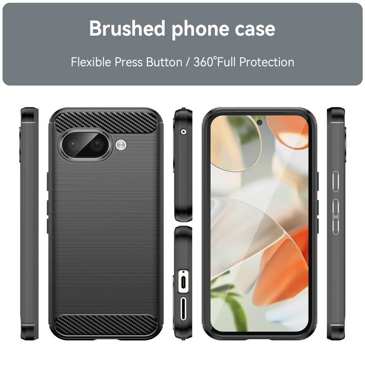 For Google Pixel 9a Case Carbon Fiber Texture Brushed Anti Fingerprint Phone Back Cover - Black