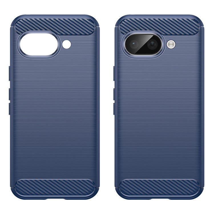 For Google Pixel 9a Case Carbon Fiber Texture Brushed Anti Fingerprint Phone Back Cover - Blue