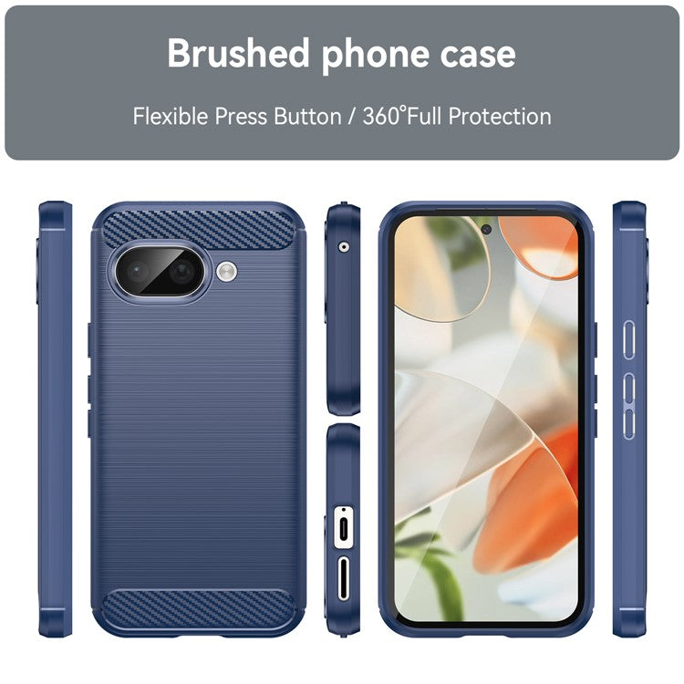 For Google Pixel 9a Case Carbon Fiber Texture Brushed Anti Fingerprint Phone Back Cover - Blue