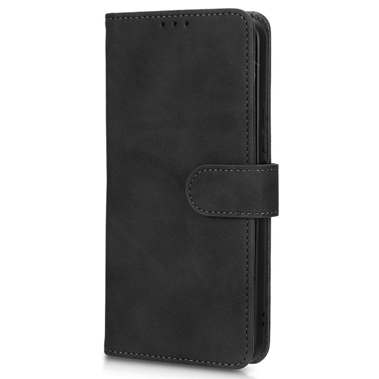 Skin-Touch Feeling Phone Case for vivo Y22s 4G / Y35 4G (2022), PU Leather Magnetic Clasp Stand Wallet Phone Cover - Black