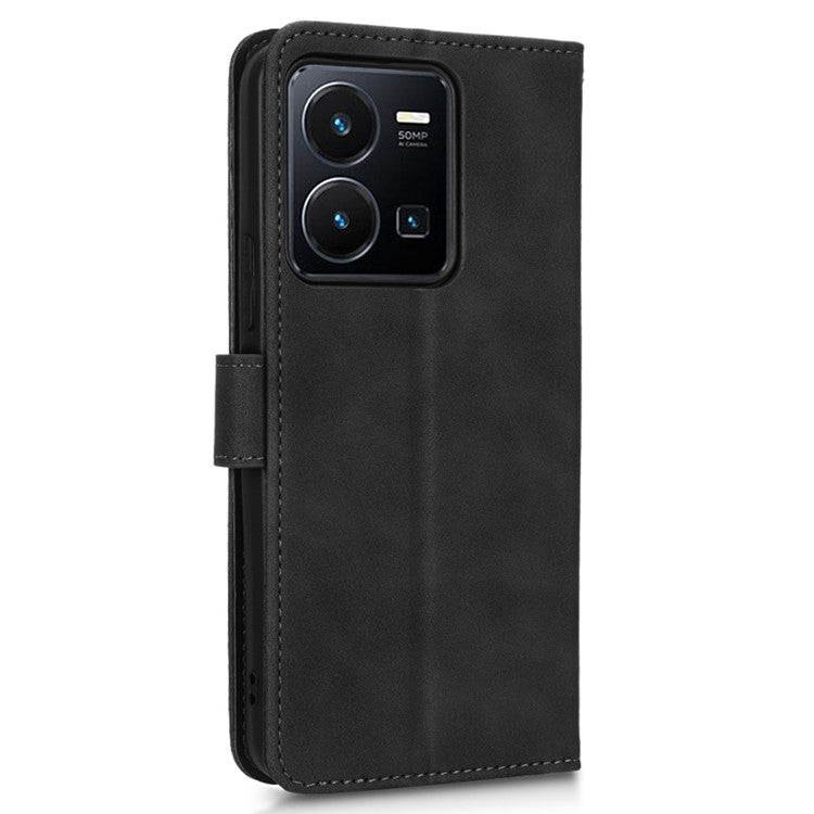 Skin-Touch Feeling Phone Case for vivo Y22s 4G / Y35 4G (2022), PU Leather Magnetic Clasp Stand Wallet Phone Cover - Black