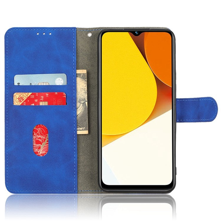 Skin-Touch Feeling Phone Case for vivo Y22s 4G / Y35 4G (2022), PU Leather Magnetic Clasp Stand Wallet Phone Cover - Blue