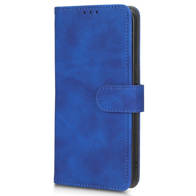 Skin-Touch Feeling Phone Case for vivo Y22s 4G / Y35 4G (2022), PU Leather Magnetic Clasp Stand Wallet Phone Cover - Blue