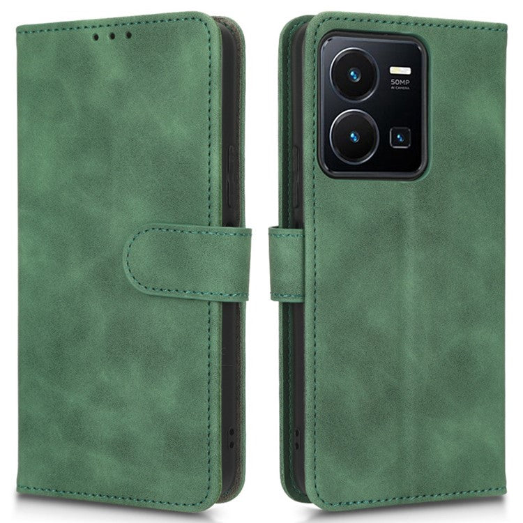 Skin-Touch Feeling Phone Case for vivo Y22s 4G / Y35 4G (2022), PU Leather Magnetic Clasp Stand Wallet Phone Cover - Green