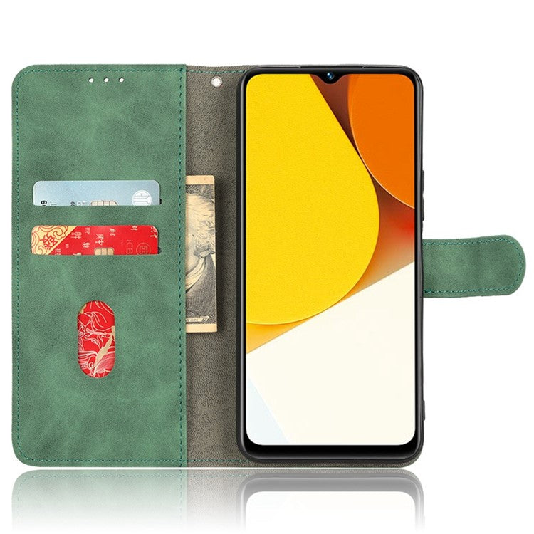 Skin-Touch Feeling Phone Case for vivo Y22s 4G / Y35 4G (2022), PU Leather Magnetic Clasp Stand Wallet Phone Cover - Green