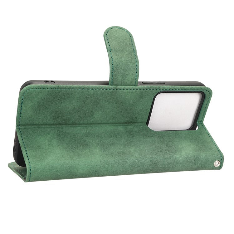 Skin-Touch Feeling Phone Case for vivo Y22s 4G / Y35 4G (2022), PU Leather Magnetic Clasp Stand Wallet Phone Cover - Green