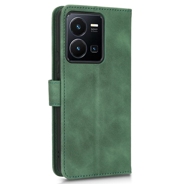 Skin-Touch Feeling Phone Case for vivo Y22s 4G / Y35 4G (2022), PU Leather Magnetic Clasp Stand Wallet Phone Cover - Green