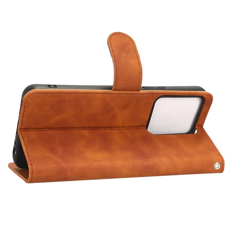 Skin-Touch Feeling Phone Case for vivo Y22s 4G / Y35 4G (2022), PU Leather Magnetic Clasp Stand Wallet Phone Cover - Brown