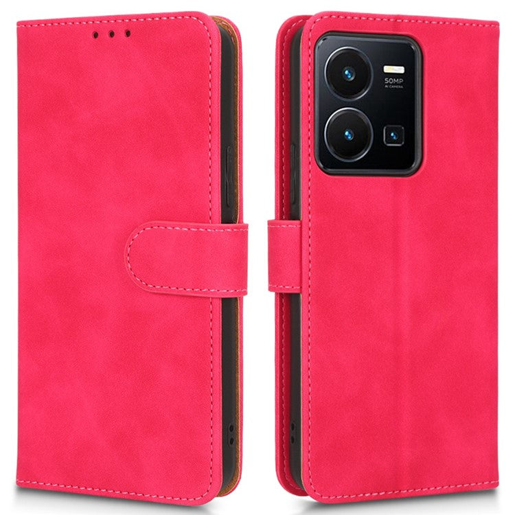 Skin-Touch Feeling Phone Case for vivo Y22s 4G / Y35 4G (2022), PU Leather Magnetic Clasp Stand Wallet Phone Cover - Rose