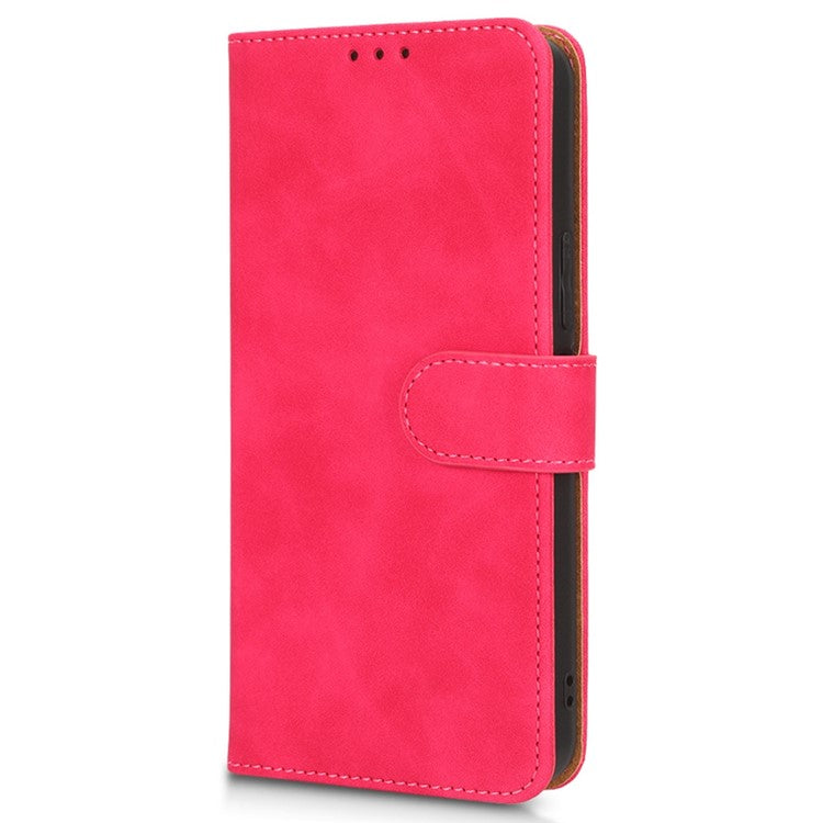 Skin-Touch Feeling Phone Case for vivo Y22s 4G / Y35 4G (2022), PU Leather Magnetic Clasp Stand Wallet Phone Cover - Rose