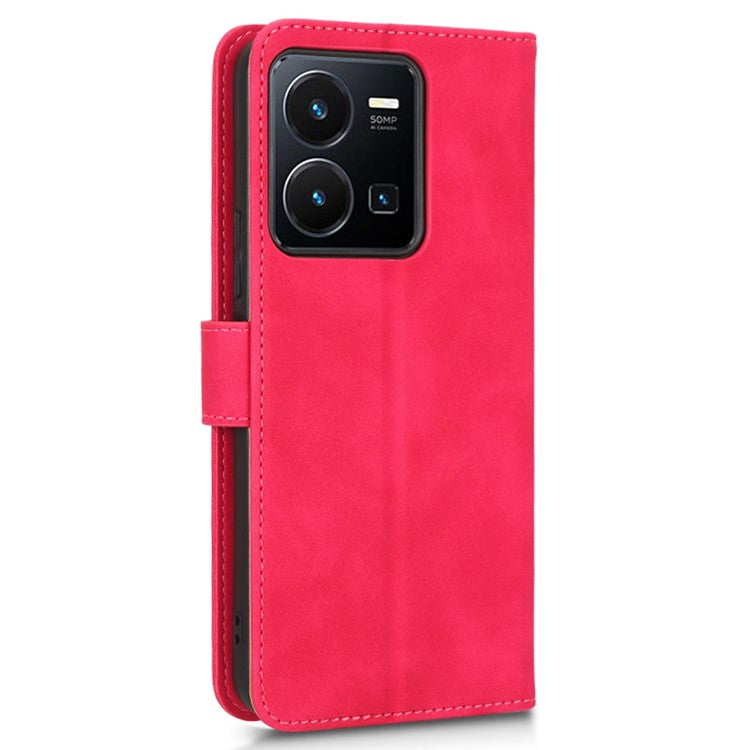 Skin-Touch Feeling Phone Case for vivo Y22s 4G / Y35 4G (2022), PU Leather Magnetic Clasp Stand Wallet Phone Cover - Rose