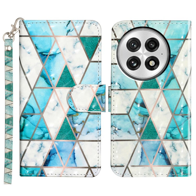 For OnePlus 13 Case 3D Pattern Printed Phone Leather Phone Cover - Green Marble