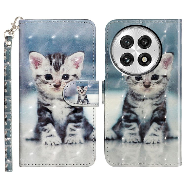 For OnePlus 13 Case 3D Pattern Printed Phone Leather Phone Cover - Cat