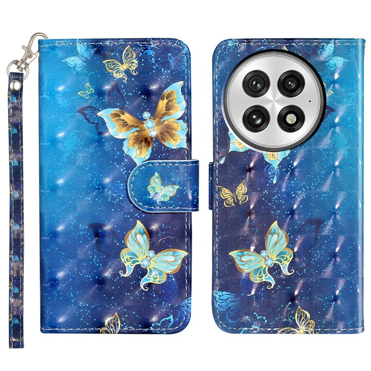 For OnePlus 13 Case 3D Pattern Printed Phone Leather Phone Cover - Blue Gold Butterflies