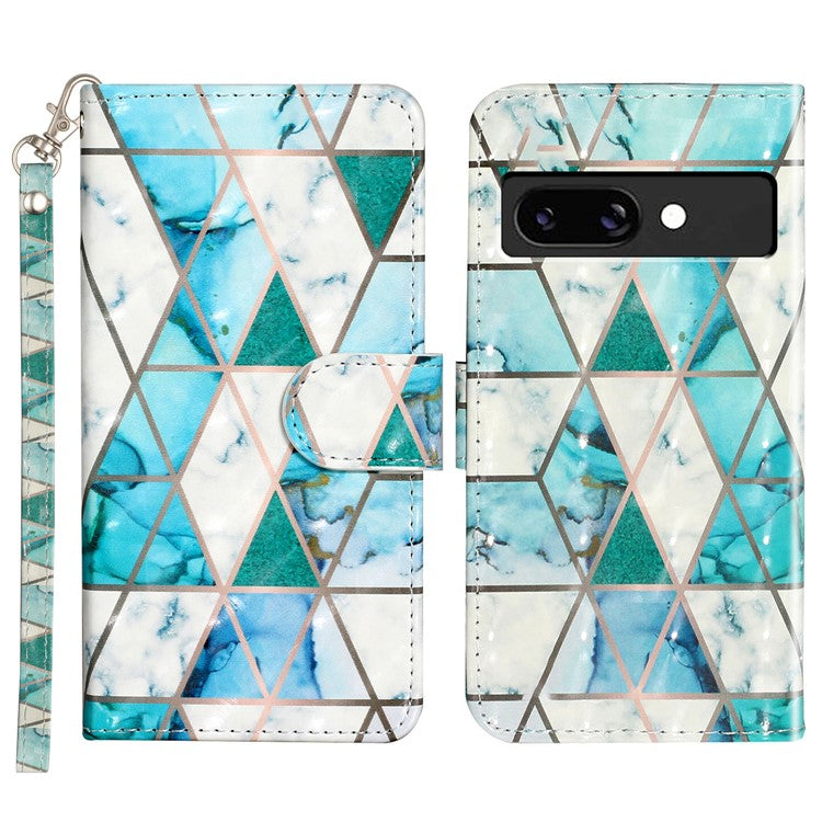 For Google Pixel 9a Case 3D Pattern Printed Phone Leather Phone Cover - Green Marble