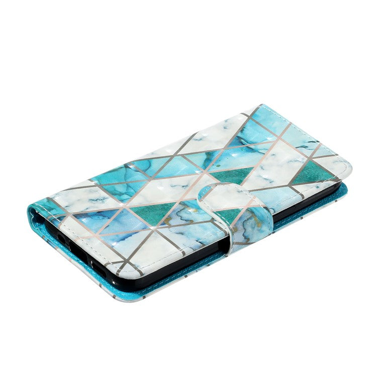 For Google Pixel 9a Case 3D Pattern Printed Phone Leather Phone Cover - Green Marble