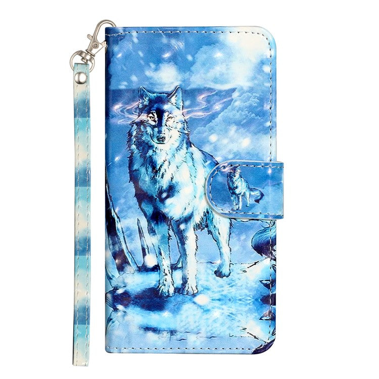 For Google Pixel 9a Case 3D Pattern Printed Phone Leather Phone Cover - Snow Wolf