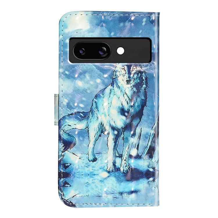 For Google Pixel 9a Case 3D Pattern Printed Phone Leather Phone Cover - Snow Wolf