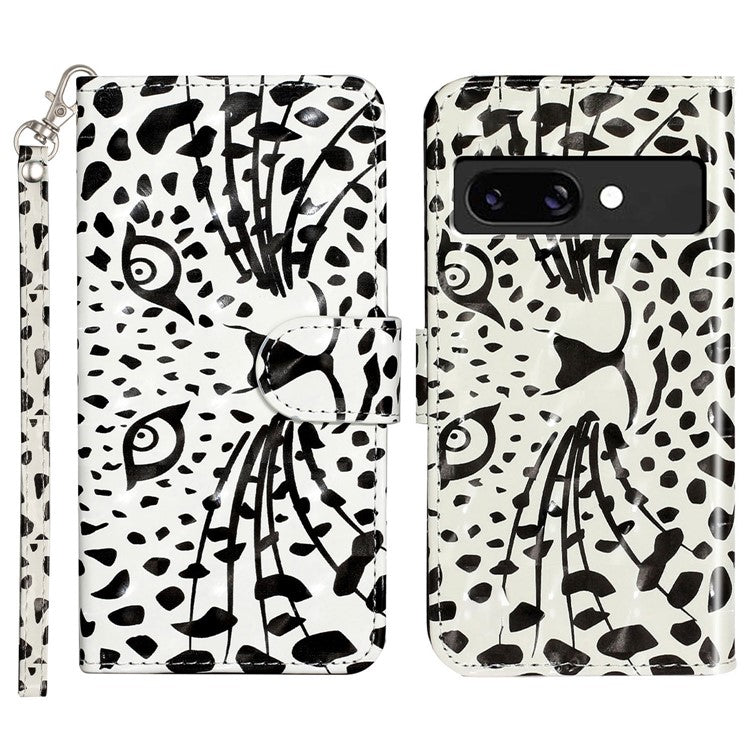 For Google Pixel 9a Case 3D Pattern Printed Phone Leather Phone Cover - Leopard Head