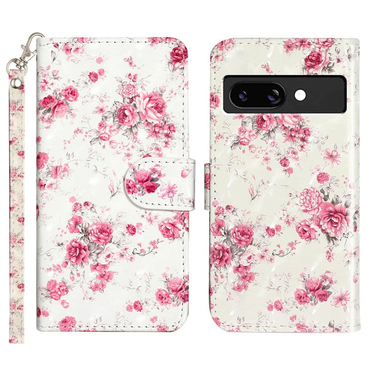 For Google Pixel 9a Case 3D Pattern Printed Phone Leather Phone Cover - Roses