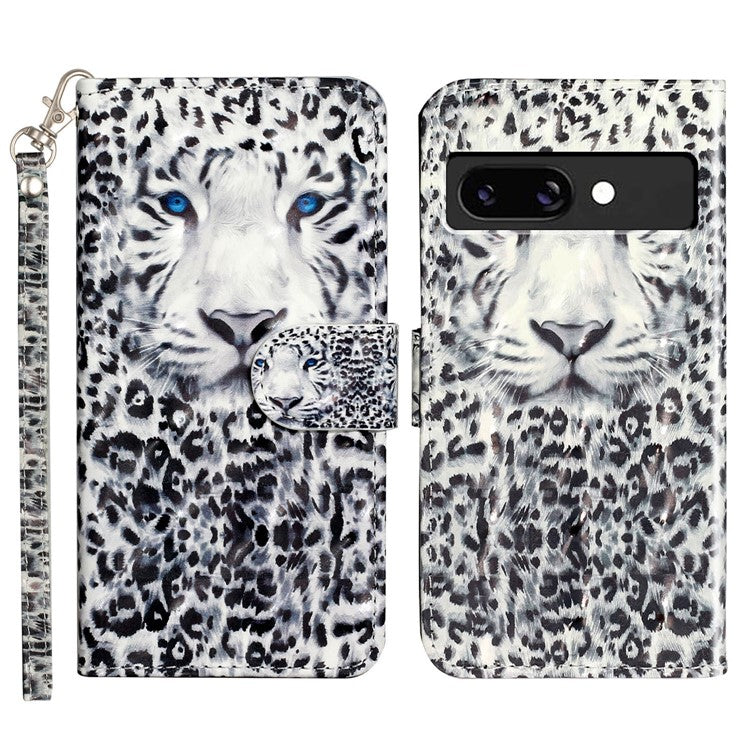 For Google Pixel 9a Case 3D Pattern Printed Phone Leather Phone Cover - Leopard