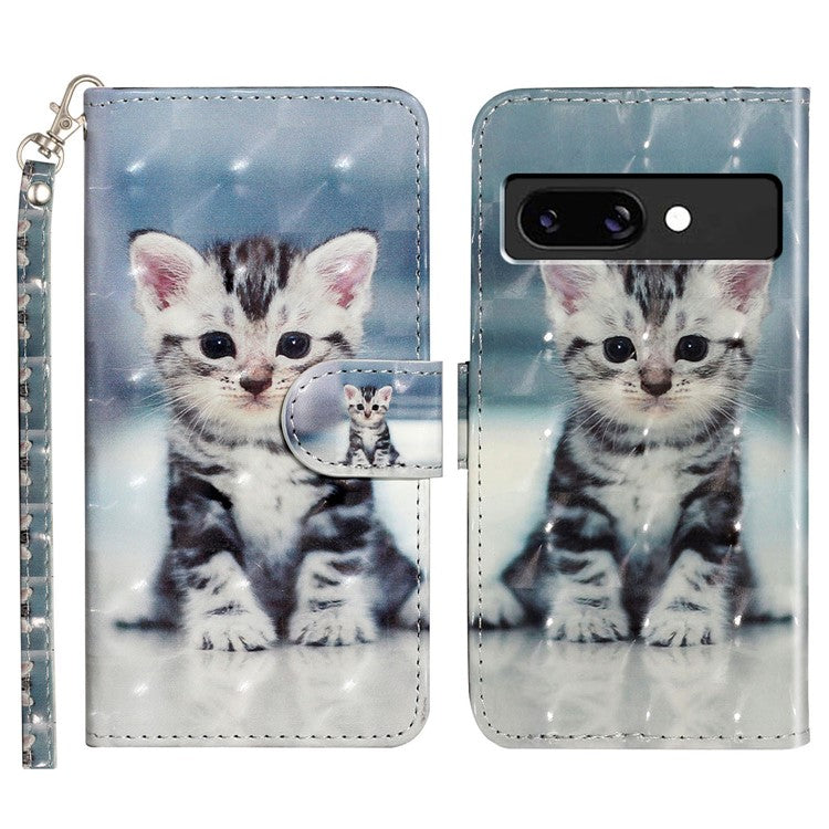 For Google Pixel 9a Case 3D Pattern Printed Phone Leather Phone Cover - Cat