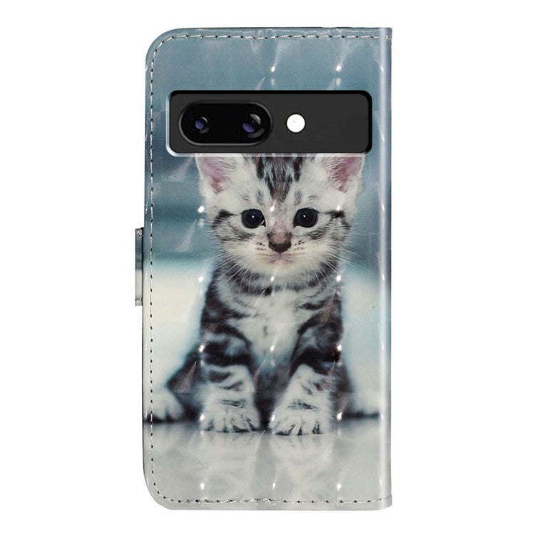 For Google Pixel 9a Case 3D Pattern Printed Phone Leather Phone Cover - Cat