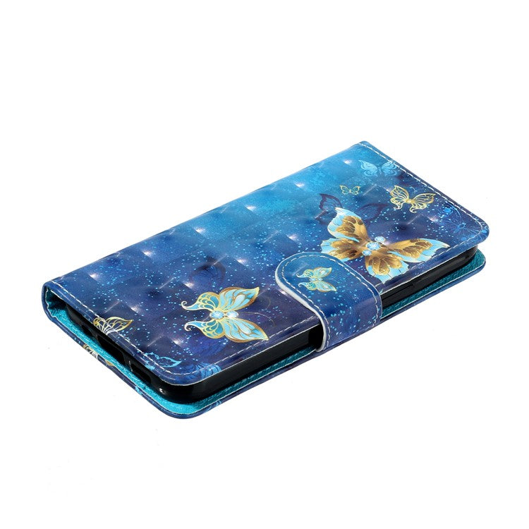 For Google Pixel 9a Case 3D Pattern Printed Phone Leather Phone Cover - Blue Gold Butterflies