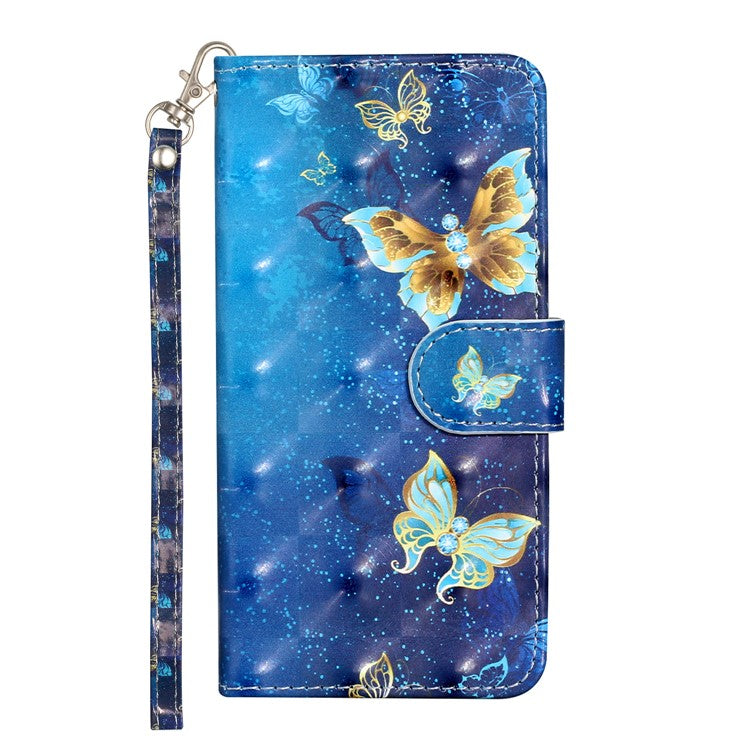 For Google Pixel 9a Case 3D Pattern Printed Phone Leather Phone Cover - Blue Gold Butterflies