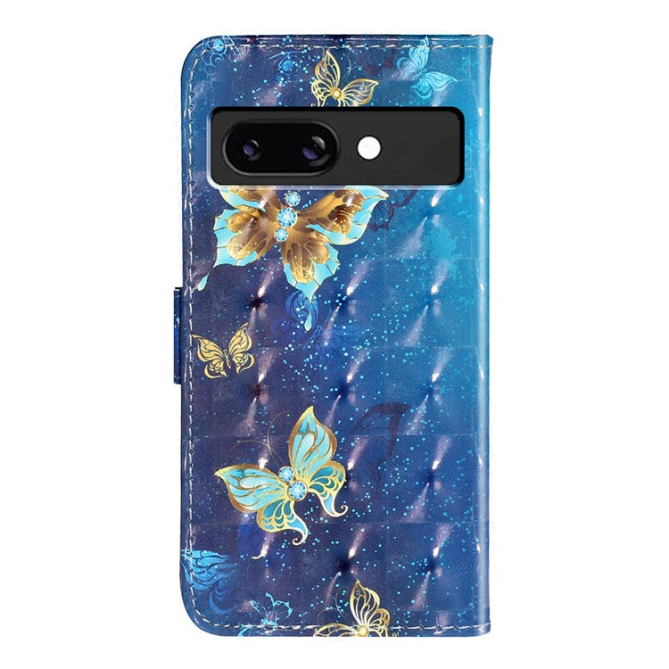 For Google Pixel 9a Case 3D Pattern Printed Phone Leather Phone Cover - Blue Gold Butterflies