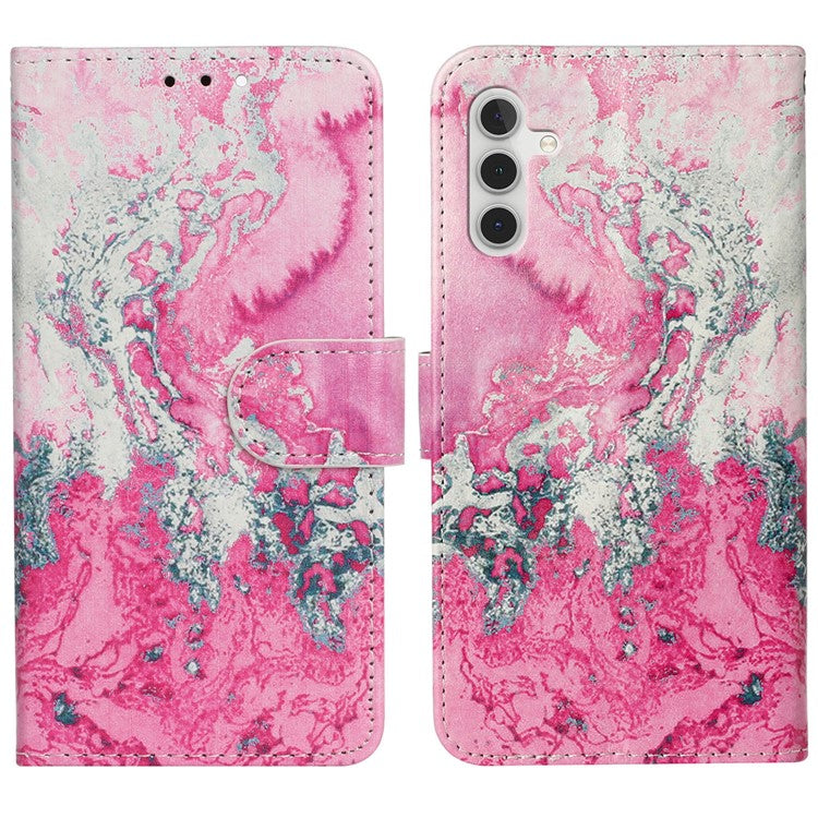 For Samsung Galaxy A36 5G Case Pattern PU Leather Flip Phone Cover - Pink Seawater Marble