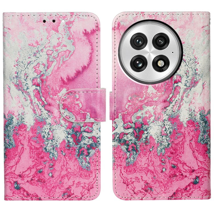 For OnePlus 13 Case Pattern PU Leather Flip Phone Cover  - Pink Seawater Marble