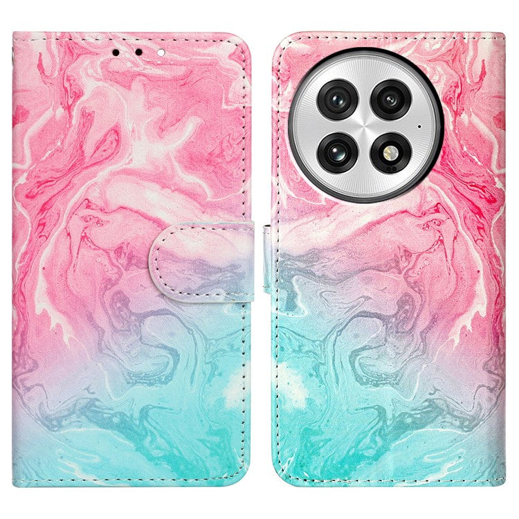 For OnePlus 13 Case Pattern PU Leather Flip Phone Cover  - Pink Green Marble