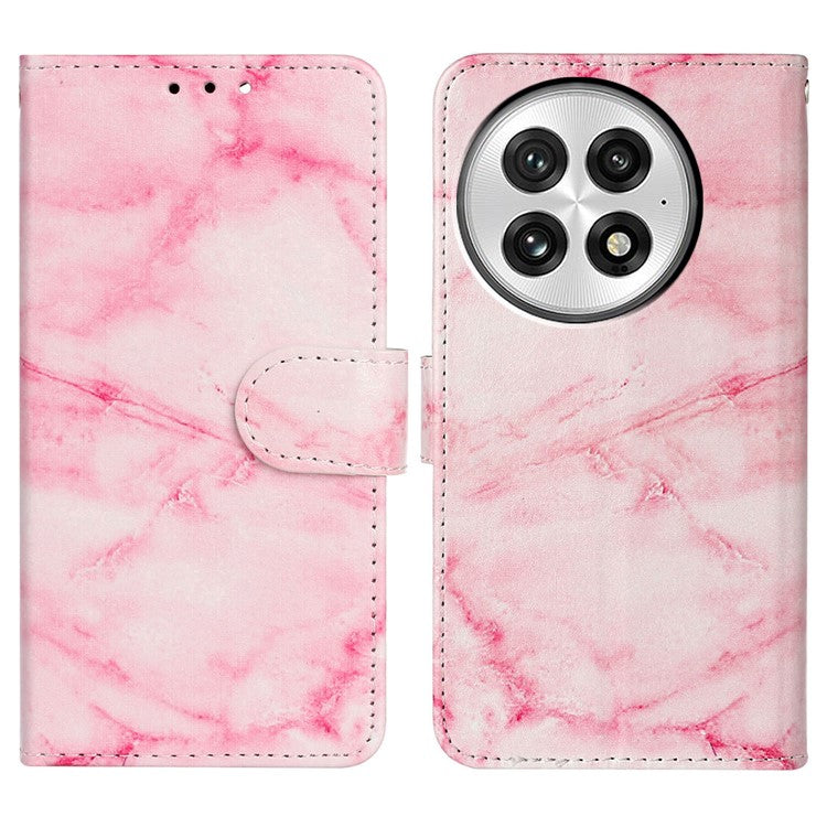 For OnePlus 13 Case Pattern PU Leather Flip Phone Cover  - Pink Marble