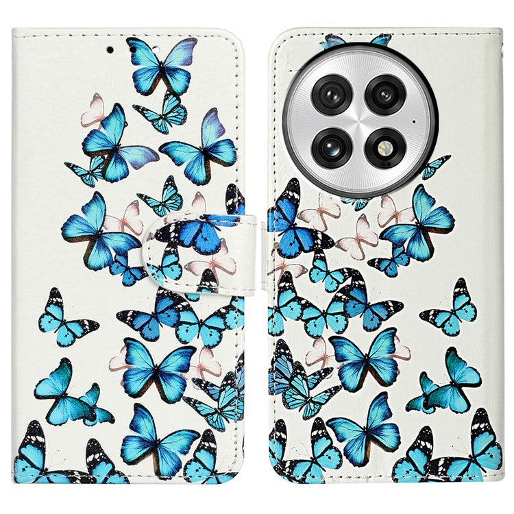 For OnePlus 13 Case Pattern PU Leather Flip Phone Cover  - Blue Butterfly