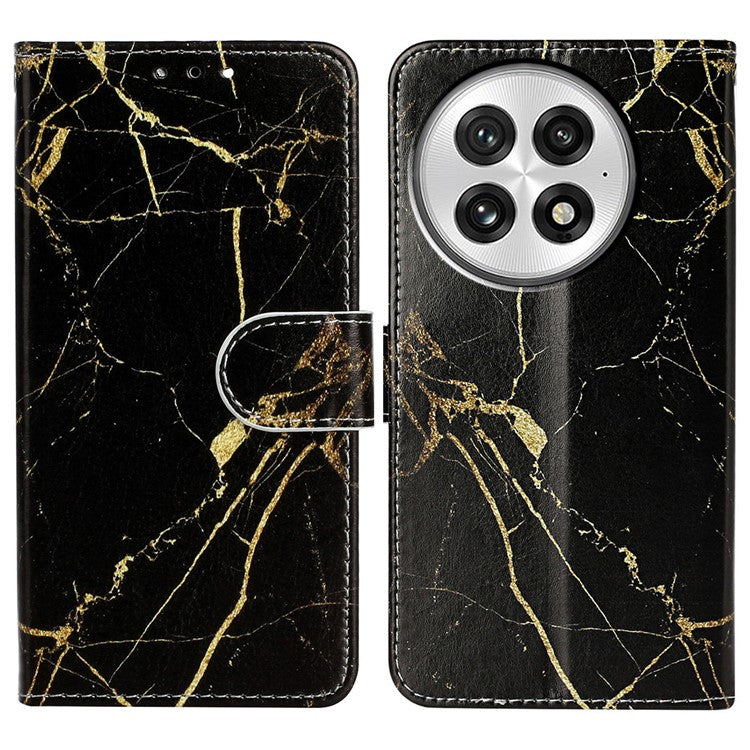 For OnePlus 13 Case Pattern PU Leather Flip Phone Cover  - Black Gold Marble