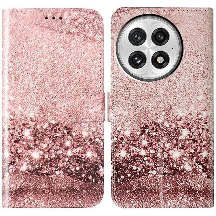 For OnePlus 13 Case Pattern PU Leather Flip Phone Cover  - Rose Gold Marble