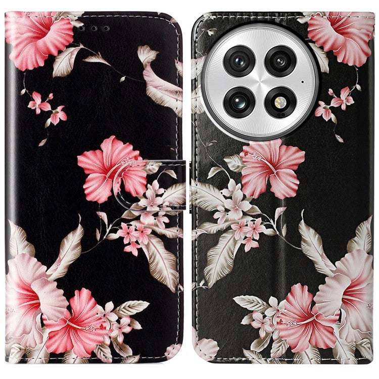 For OnePlus 13 Case Pattern PU Leather Flip Phone Cover  - Rhododendron