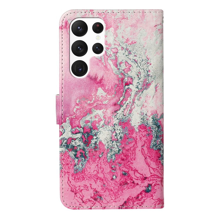 For Samsung Galaxy S25 Ultra Case Pattern PU Leather Flip Phone Cover - Pink Seawater Marble