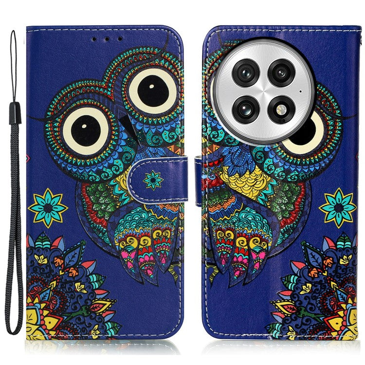 For OnePlus 13 Case Pattern Leather Wallet Phone Cover with Card Holder - Owl