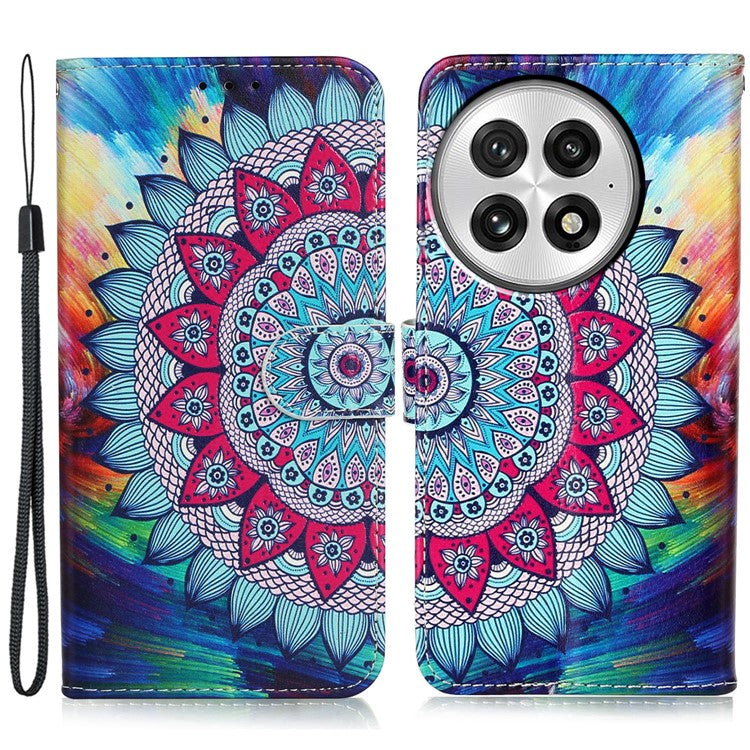 For OnePlus 13 Case Pattern Leather Wallet Phone Cover with Card Holder - Mandala Flower